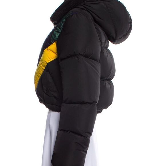 90s Fenty Rhianna Quilted Down Puffer Coat Black Plaid Colorblock Jacket Hood L - Picture 4 of 9